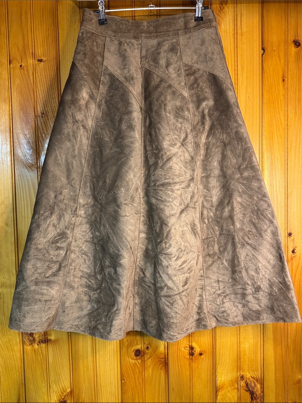 Made in Argentine Genuine Heavy Weight Leather  A-Line Midi Skirt in Brown